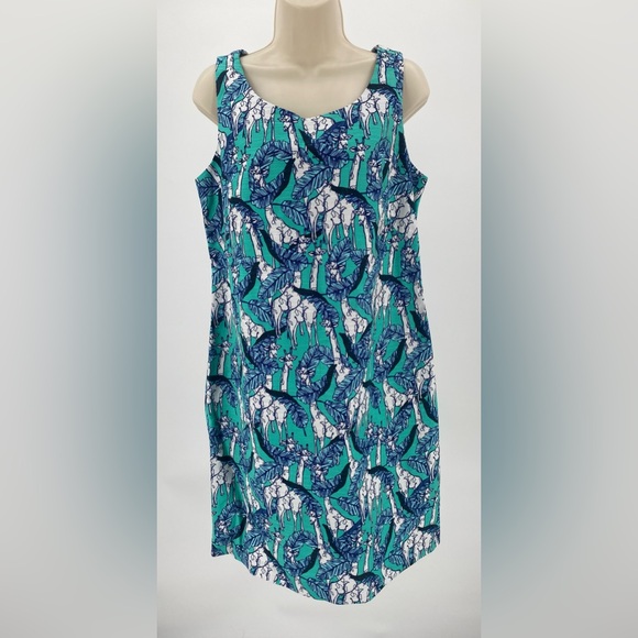Talbots giraffe‎ print shift dress, teal, blue, green size 8 - Picture 1 of 8